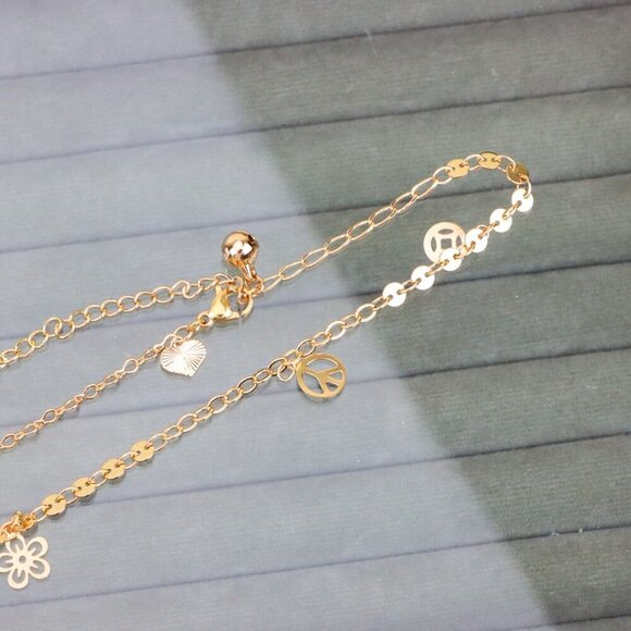 "Delicate Rose Gold Anklet with Floral & Charm Accents, XPAL1066 - Picture 12 of 12